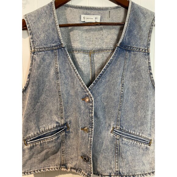 Cavalini Denim Collection Womens Medium Wash Sleeveless Vest With Button - Picture 4 of 8